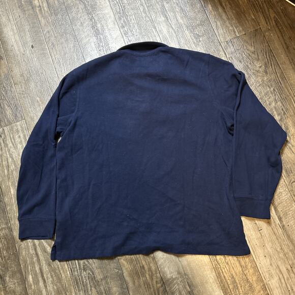 Men Polo Ralph Lauren Mesh-Knit Cotton Quarter-Zip Sweater Sz XL Navy Blue Prep - Picture 4 of 4